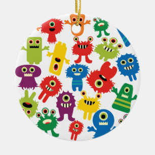 Cute Funny Colourful Monsters Pattern Ceramic Tree Decoration