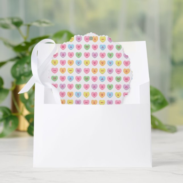 Cute funny conversation hearts Valentine's Day Tree Decoration Card (Envelope)