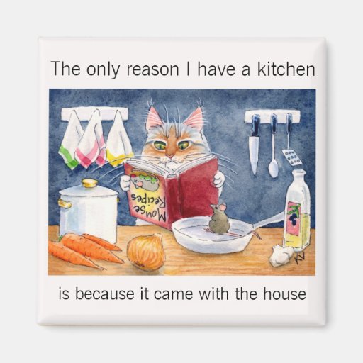 Image of Cute, funny cooking cat in kitchen Magnet