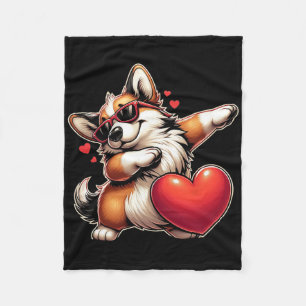 Cute Funny Cool Corgi Dog Dabbing Heart Valentines Fleece Blanket