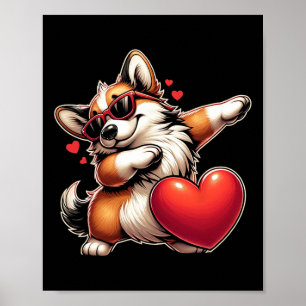 Cute Funny Cool Corgi Dog Dabbing Heart Valentines Poster