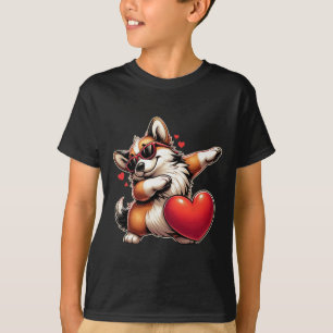 Cute Funny Cool Corgi Dog Dabbing Heart Valentines T-Shirt