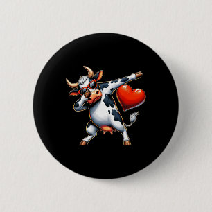 Cute Funny Cool Cow Dabbing Heart Valentines Day 6 Cm Round Badge
