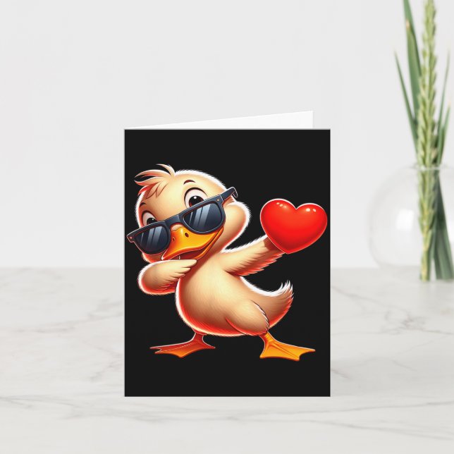 Cute Funny Cool Duck Dabbing Heart Valentines Day  Card (Front)