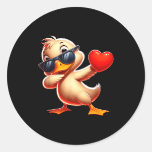 Cute Funny Cool Duck Dabbing Heart Valentines Day  Classic Round Sticker