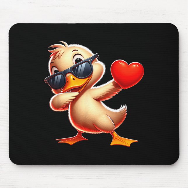Cute Funny Cool Duck Dabbing Heart Valentines Day  Mouse Mat (Front)