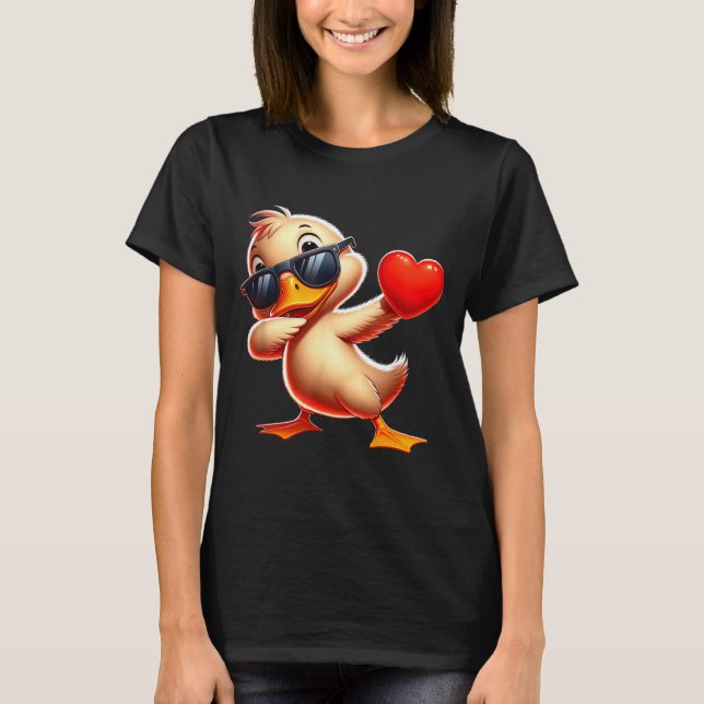 Cute Funny Cool Duck Dabbing Heart Valentines Day  T-Shirt (Front)