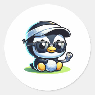 Cute Funny Cool Penguin Golf Sports  Classic Round Sticker