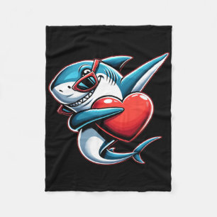 Cute Funny Cool Shark Dabbing Heart Valentines Day Fleece Blanket
