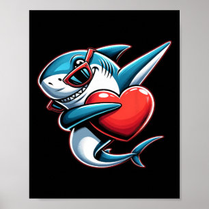 Cute Funny Cool Shark Dabbing Heart Valentines Day Poster