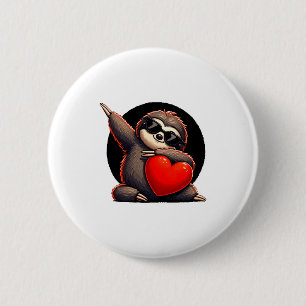 Cute Funny Cool Sloth Dabbing Heart Valentines Day 6 Cm Round Badge