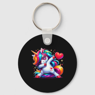 Cute Funny Cool Unicorn Dabbing Heart Valentines D Key Ring