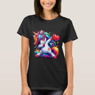 Cute Funny Cool Unicorn Dabbing Heart Valentines D T-Shirt