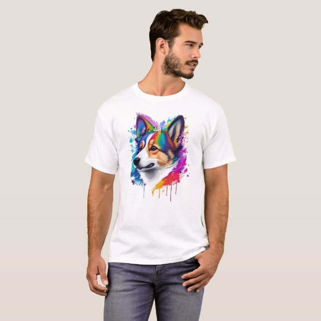 Cute Funny Corgi rainbow paint T-Shirt (Front Full)