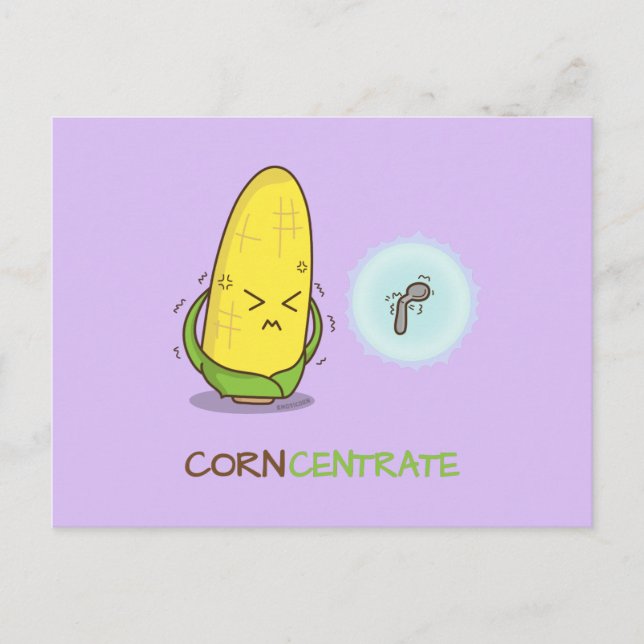 Cute Funny Corn Concentrate Pun Humour Postcard (Front)