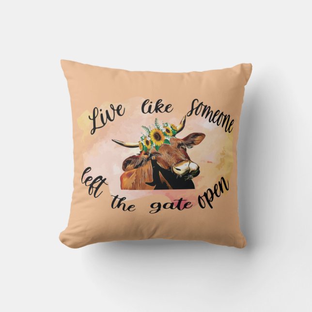 Cute Funny Cow Quote Beige Cushion (Front)