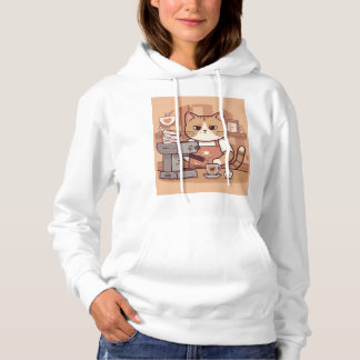 Cute Funny Cozy Barista Cat Hoodie T-shirt