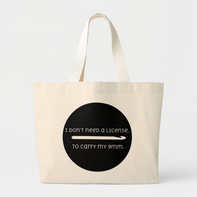 Cute Funny Crochet 9mm Hook Saying Large Tote Bag (Front)
