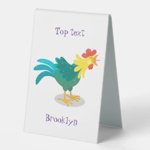 Cute funny crowing rooster cartoon illustration