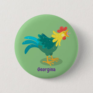 Cute funny crowing rooster cartoon illustration 6 cm round badge