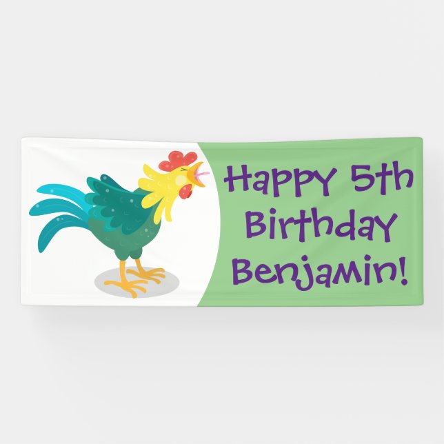 Cute funny crowing rooster cartoon illustration banner (Horizontal)