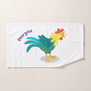 Cute funny crowing rooster cartoon illustration bath towel set