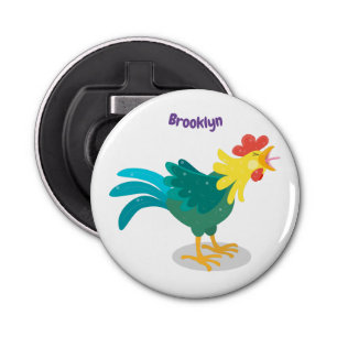 Cute funny crowing rooster cartoon illustration bottle opener