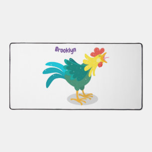Cute funny crowing rooster cartoon illustration desk mat