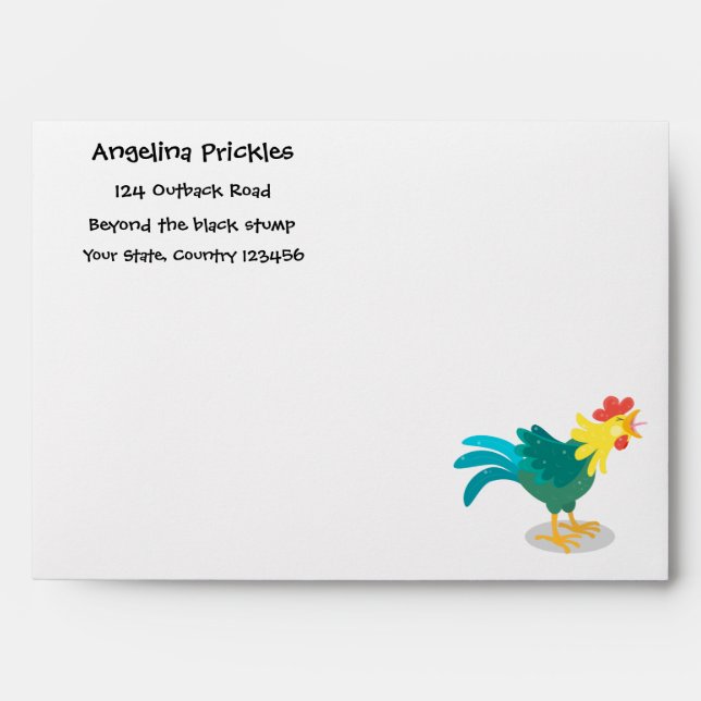 Cute funny crowing rooster cartoon illustration envelope (Front)