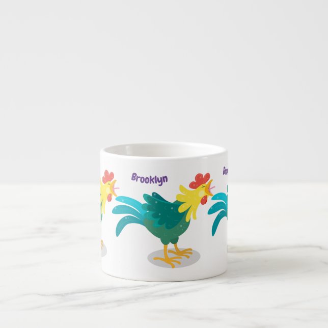 Cute funny crowing rooster cartoon illustration espresso cup (Front)