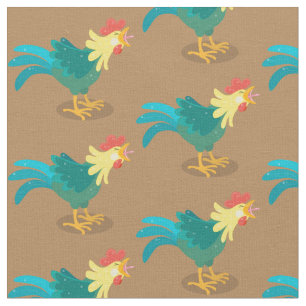 Cute funny crowing rooster cartoon illustration fabric