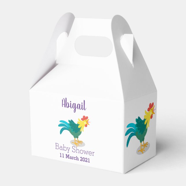 Cute funny crowing rooster cartoon illustration favour box (Front Side)