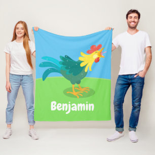Cute funny crowing rooster cartoon illustration fleece blanket