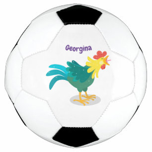 Cute funny crowing rooster cartoon illustration football
