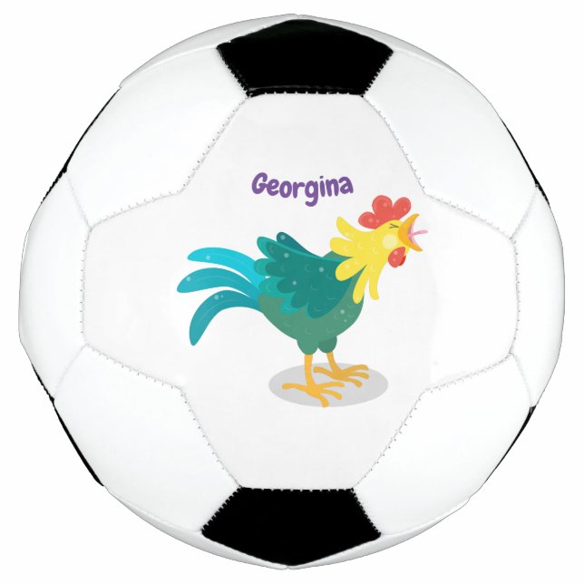 Cute funny crowing rooster cartoon illustration football (Front)