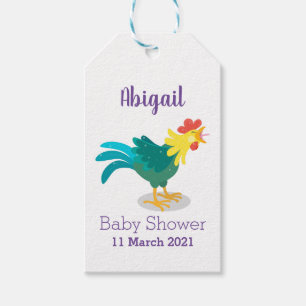Cute funny crowing rooster cartoon illustration gift tags