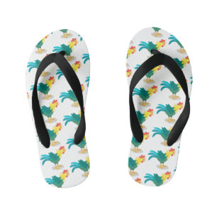 Cute funny crowing rooster cartoon illustration kid's flip flops