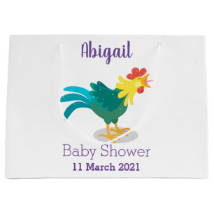 Cute funny crowing rooster cartoon illustration large gift bag