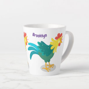 Cute funny crowing rooster cartoon illustration latte mug