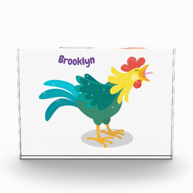 Cute funny crowing rooster cartoon illustration photo block (Front)