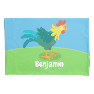 Cute funny crowing rooster cartoon illustration pillowcase