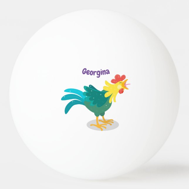 Cute funny crowing rooster cartoon illustration ping pong ball (Front)