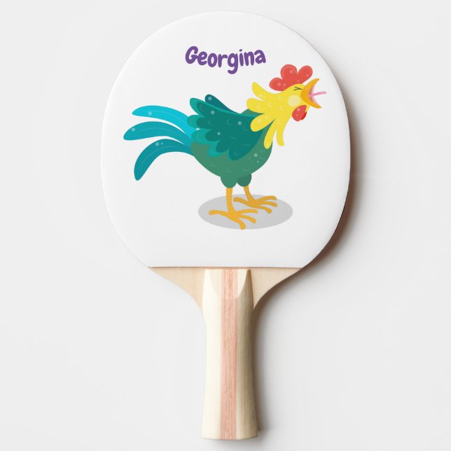 Cute funny crowing rooster cartoon illustration  ping pong paddle (Front)