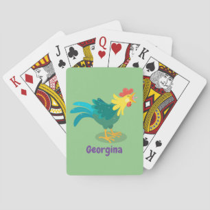 Cute funny crowing rooster cartoon illustration playing cards
