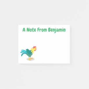 Cute funny crowing rooster cartoon illustration post-it notes