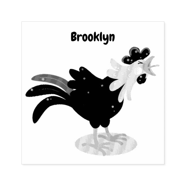 Cute funny crowing rooster cartoon illustration rubber stamp (Imprint)