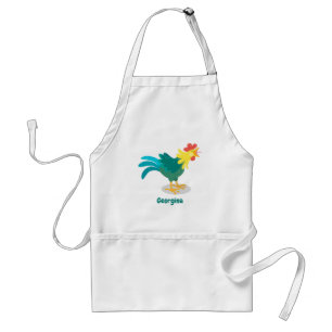 Cute funny crowing rooster cartoon illustration standard apron