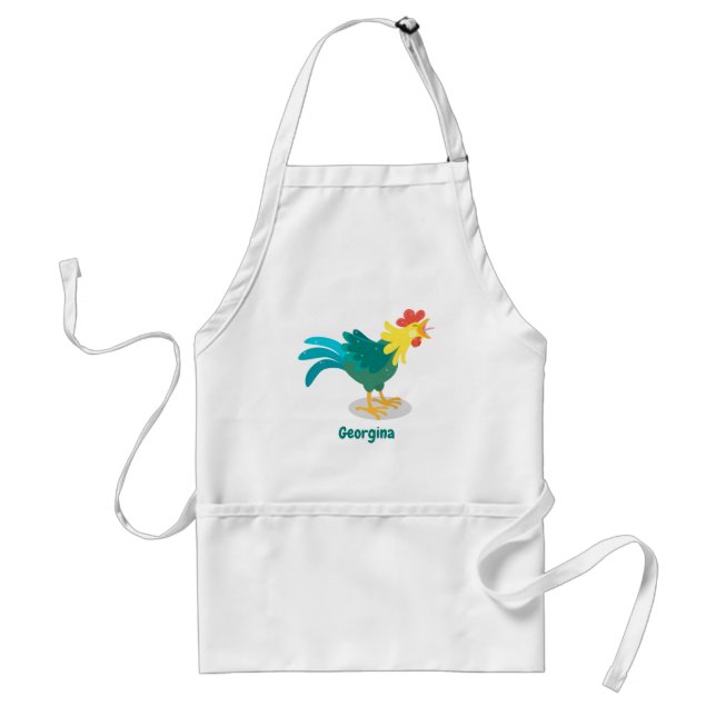 Cute funny crowing rooster cartoon illustration standard apron (Front)
