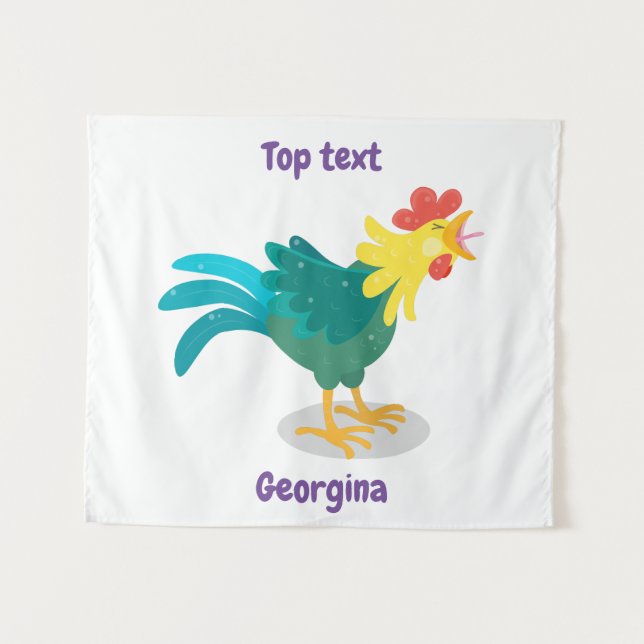 Cute funny crowing rooster cartoon illustration tapestry (Front (Horizontal))