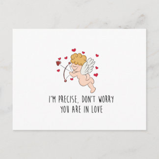 Cute, funny Cupid and hearts with quote postcard